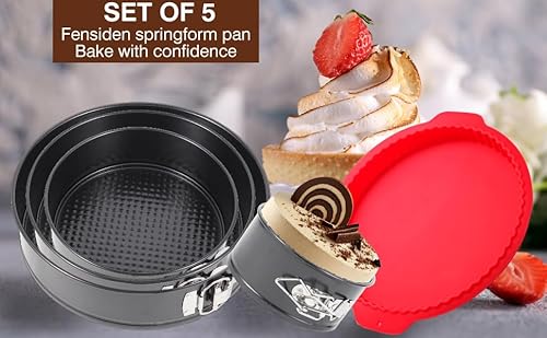 Fensiden Premium Springform Pan Set - 4, 7, 9, 10 Inches Round Cake Pan set with Removable Bottom for Baking, Nonstick Coating, with Thickened Silicone Cheesecake Pan Protector