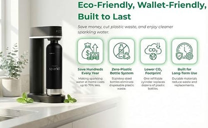 Fizzit Sparkli Carbonated Soda Maker with 1L Stainless Steel Bottle | Customizable Carbonation | Soda Streaming Fizzy Water Machine | Luxury Bubbles, Dishwasher Safe & Eco-Friendly Reusable Bottle