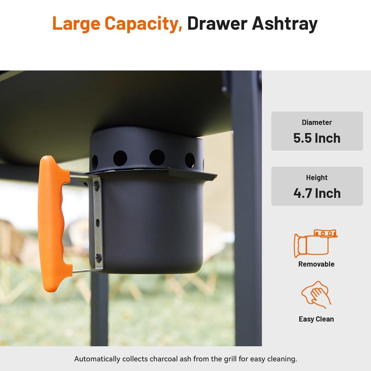 KEYO GRILL 29-Inch Barrel Charcoal Grill with Manual Rotisserie Meat Fork,Heavy duty BBQ grill with Detachable Windproof Ash Collector, Barbecue Smoker Grill Combo for Backyard, Patio and Parties