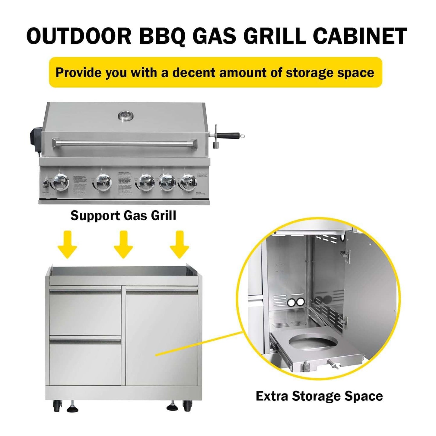 CT Outdoor Kitchen Package Modular BBQ Grill Island, 32" Gas Grill 4 Burners, Grill Cabinet, Kitchen Sink,4.2 cu.ft Dual Drawer Fridge, Fridge & Cooler Cabinet, Pizza Oven, Corner Cabinet
