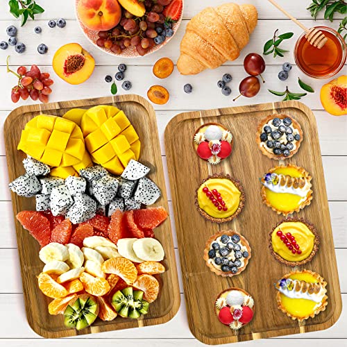 YOUEON Set of 2 Acacia Wood Serving Tray with Raised Edge, 14.2 x 9.5 Inch Rectangular Serving Tray, Appetizer Cheese Plate, Sandwich Dessert Trays, Wood Plates for Food, Coffee, Fruit, Cookie
