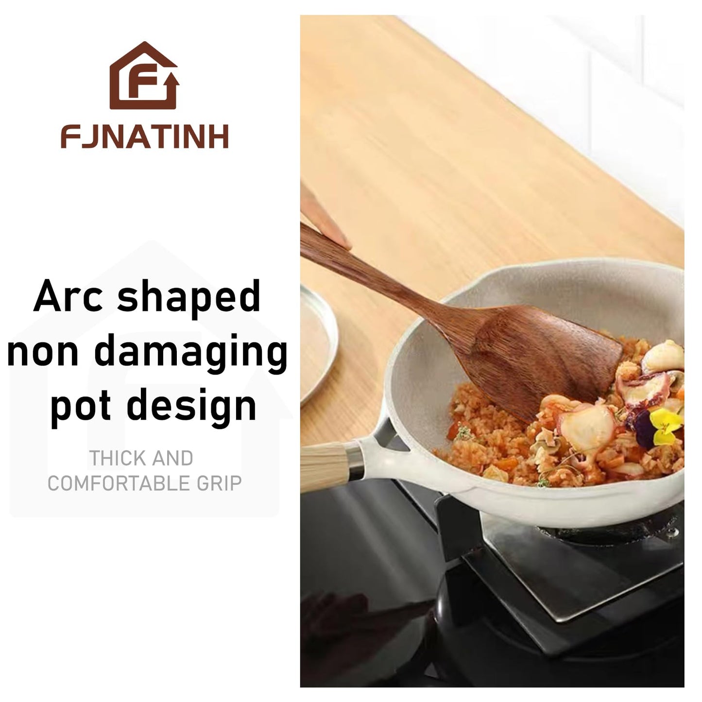 FJNATINH 3-Piece Teak Wooden Wok Spatula Set, Wooden Kitchen Utensil Set, 100% Natural Teak Wood Cooking Utensils