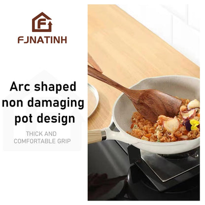 FJNATINH 3-Piece Teak Wooden Wok Spatula Set, Wooden Kitchen Utensil Set, 100% Natural Teak Wood Cooking Utensils