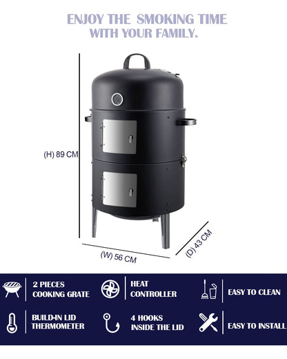 SUNLIFER Charcoal BBQ Grill, Heavy Duty 3-in-1 Barbecue Smoker Grill for Garden Camping Outdoor Cooking and Grilling