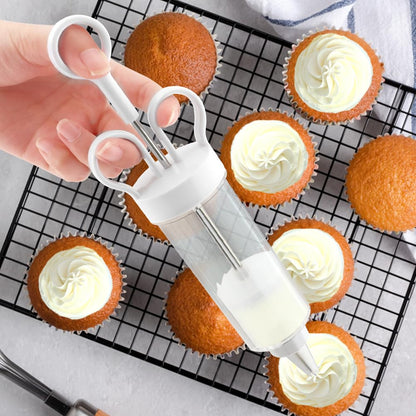 CALIDAKA Dessert Decorating Syring-e Set, Cupcake Frosting Filling Injecto-r with 6 Icing Nozzles,Cake Decorating Gu-n,Cream Piping Syring-e Nozzles Kits for DIY Cake Decorator, White