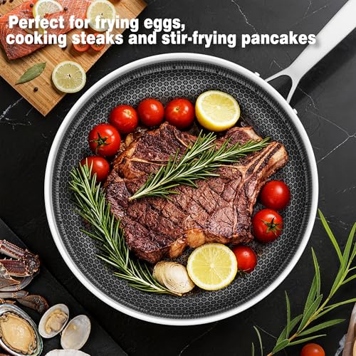 Eclumy Non Stick Frying Pans, Stainless Steel Pans Tri-Ply Frying Pan with Lid, Non-Toxic PFAS PFOA PTFE Free, Metal Utensil Dishwasher & Oven Safe Induction Compatible (9-inch)