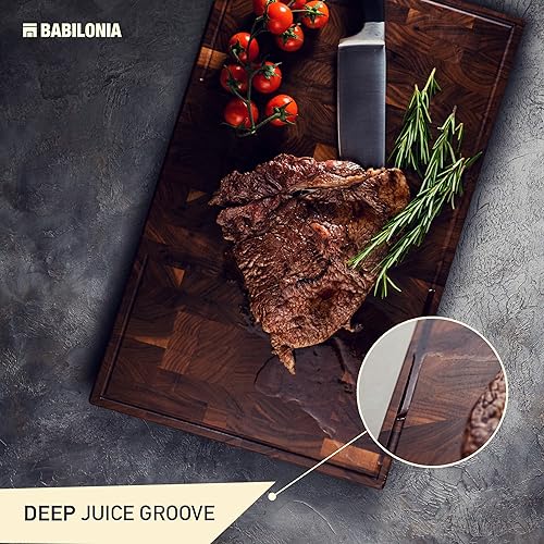 American Black Walnut Cutting Board - 19.7" x 12.2" (ExtraThick 1.7") Hardwood Butcher Block, Charcuterie, Heavy Duty End Grain Wood Chopping Board with Juice Groove & Handles (Oil & Plate Included)