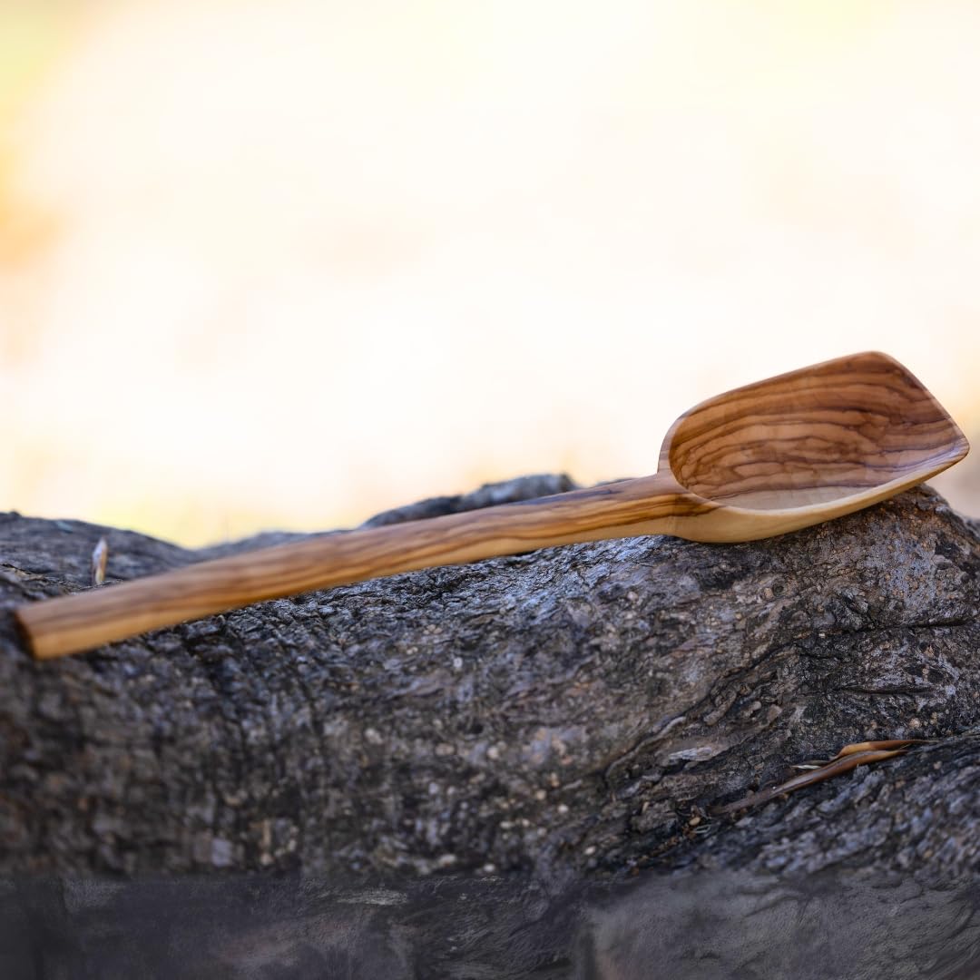 OLIVE WOOD Cooking Spoon, Great Gift, Handcrafted in Greece, Fair Trade Foodie Gift – Artisan Wooden Kitchen Includes Two Greek Recipe Cards - LESVOS WOODCRAFT