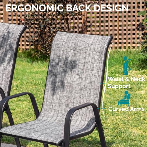 MAMIZO 7 Pieces Patio Dining Set for 6, Glass Table and Textilene Chairs