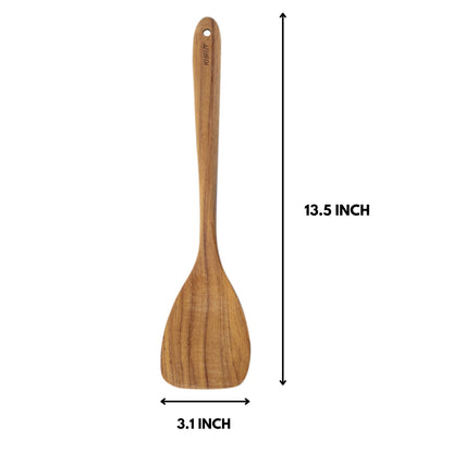KHRUT Teak Wood Spatula/Turner, 13.5 Inch Long Handle for Cooking, Wooden Flat Turner, Natural Utensils, Non-Stick Cookware Tools