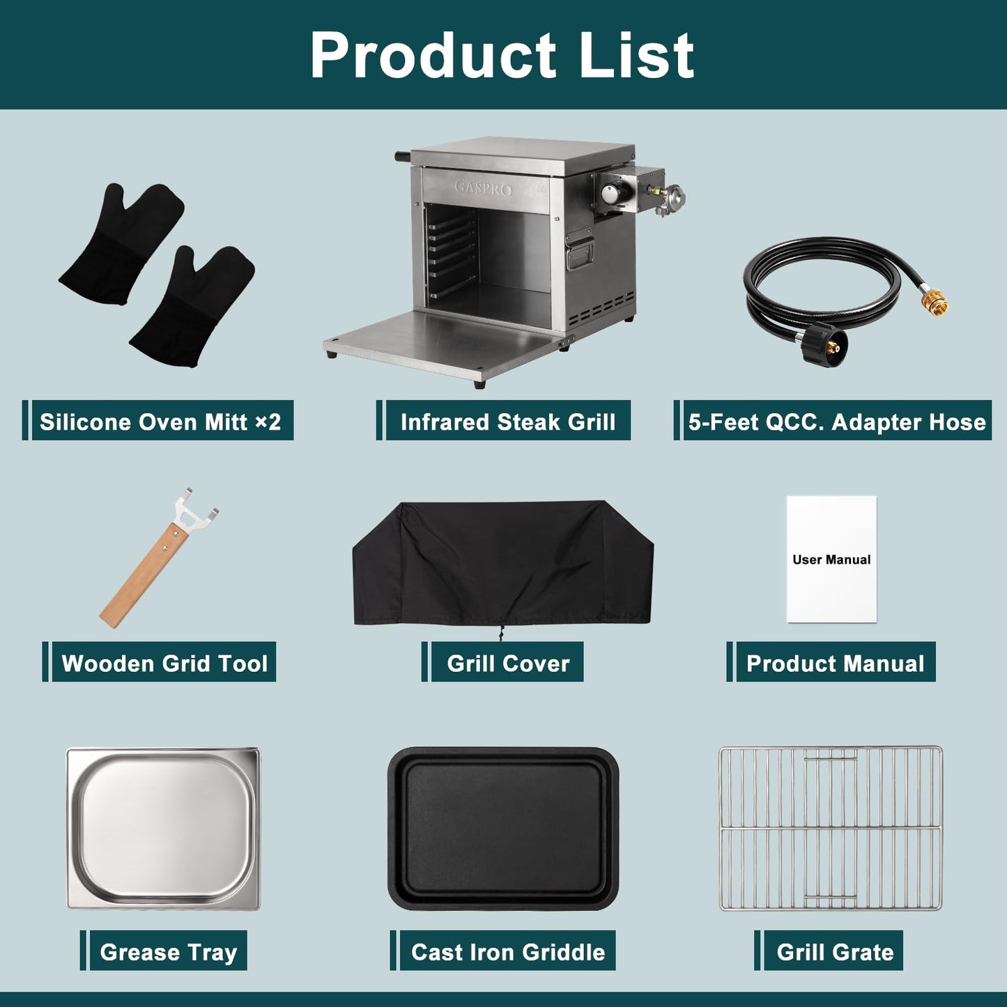 GASPRO Multi-Tasking Propane Infrared Steak Grill, XL Steakhouse & Cast-Iron Griddle 2-in-1 Outdoor Cooking Master, 125 in² Extra Large Cooking Area, Dustproof Foldable Panel