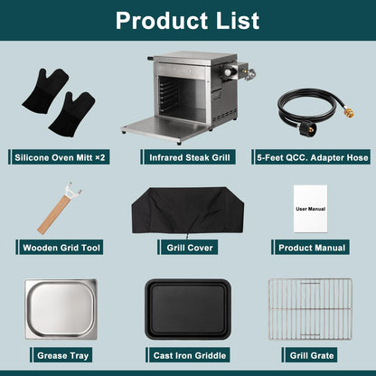 GASPRO Multi-Tasking Propane Infrared Steak Grill, XL Steakhouse & Cast-Iron Griddle 2-in-1 Outdoor Cooking Master, 125 in² Extra Large Cooking Area, Dustproof Foldable Panel