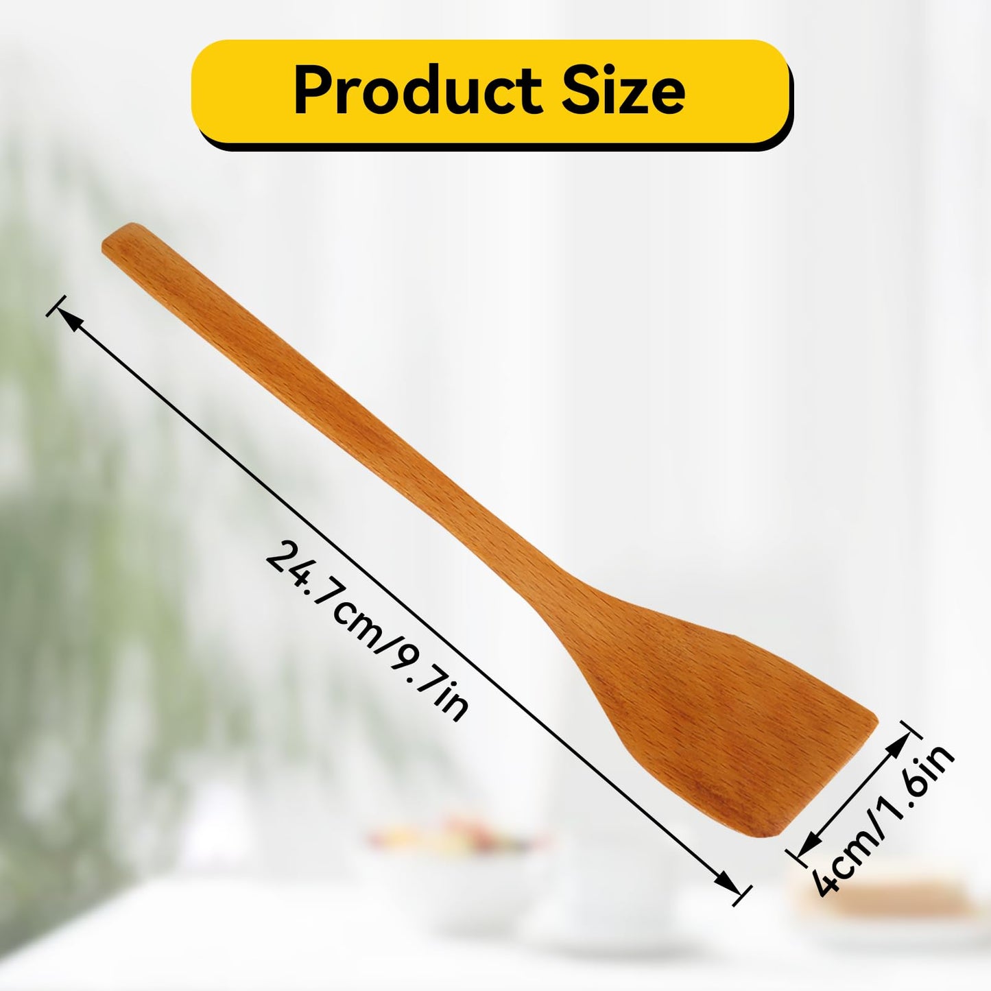 Wooden Spatula for Cooking, 9.7in Small Flat Frying Spatula Turner Wooden Cooking Utensils Flat for Nonstick Cookware Wok Accessories(Light Wood Color)