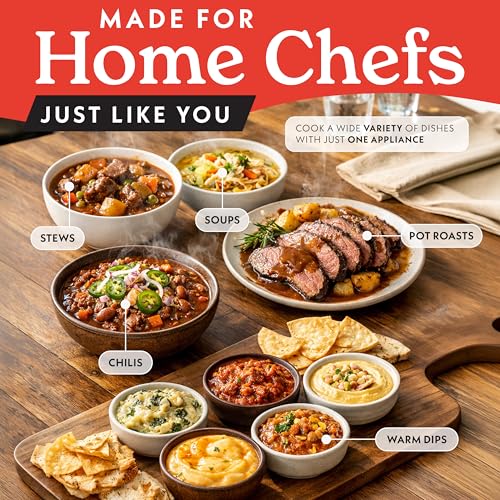 Gourmia Slow Cooker - 6 Quart Removable Ceramic Pot, Manual Controls with 3 Temperature Settings, Dishwasher Safe Crock and Glass Lid, Black