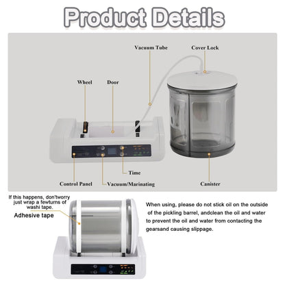 Automatic Vacuum Tumbler Marinating Machine,Meat and Vegetable Tenderizer,One Machine for Multiple Uses,Led Display,with 20 Disposable Gloves