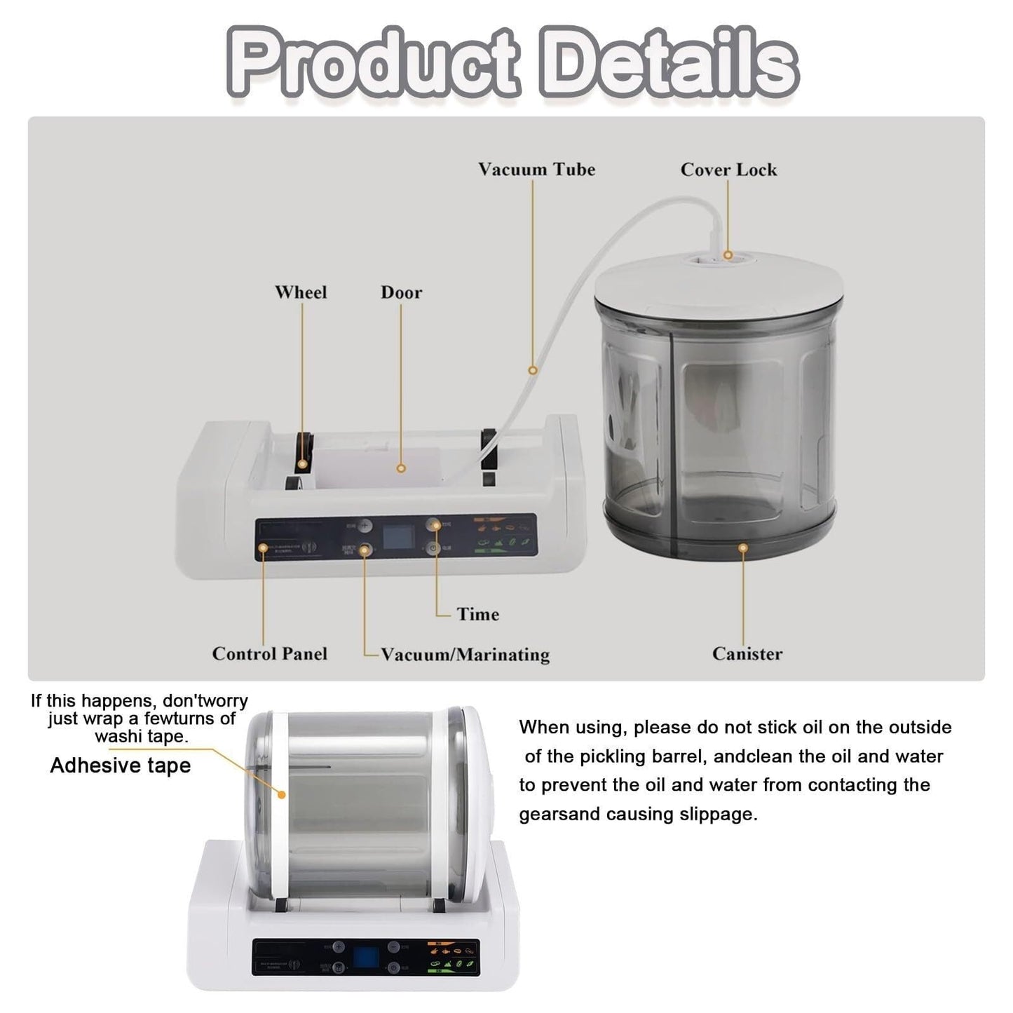 Commercial Meat Tumbler Marinator,Automatic Vacuum Tumbler Marinating Machine,7l Capacity Pickling Barrel,Led Display,for Marinating Meat and Vegetables,with 20 Disposable Gloves