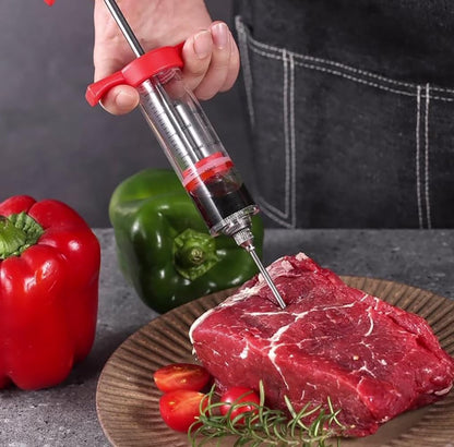 Plastic Meat Injector, Turkey Injector Syringe, Marinade Injector Turkey Injection Kit, Meat Injectors for Smoking, BBQ Grill Injector, Red 1oz (1 Injector 3 Needles)