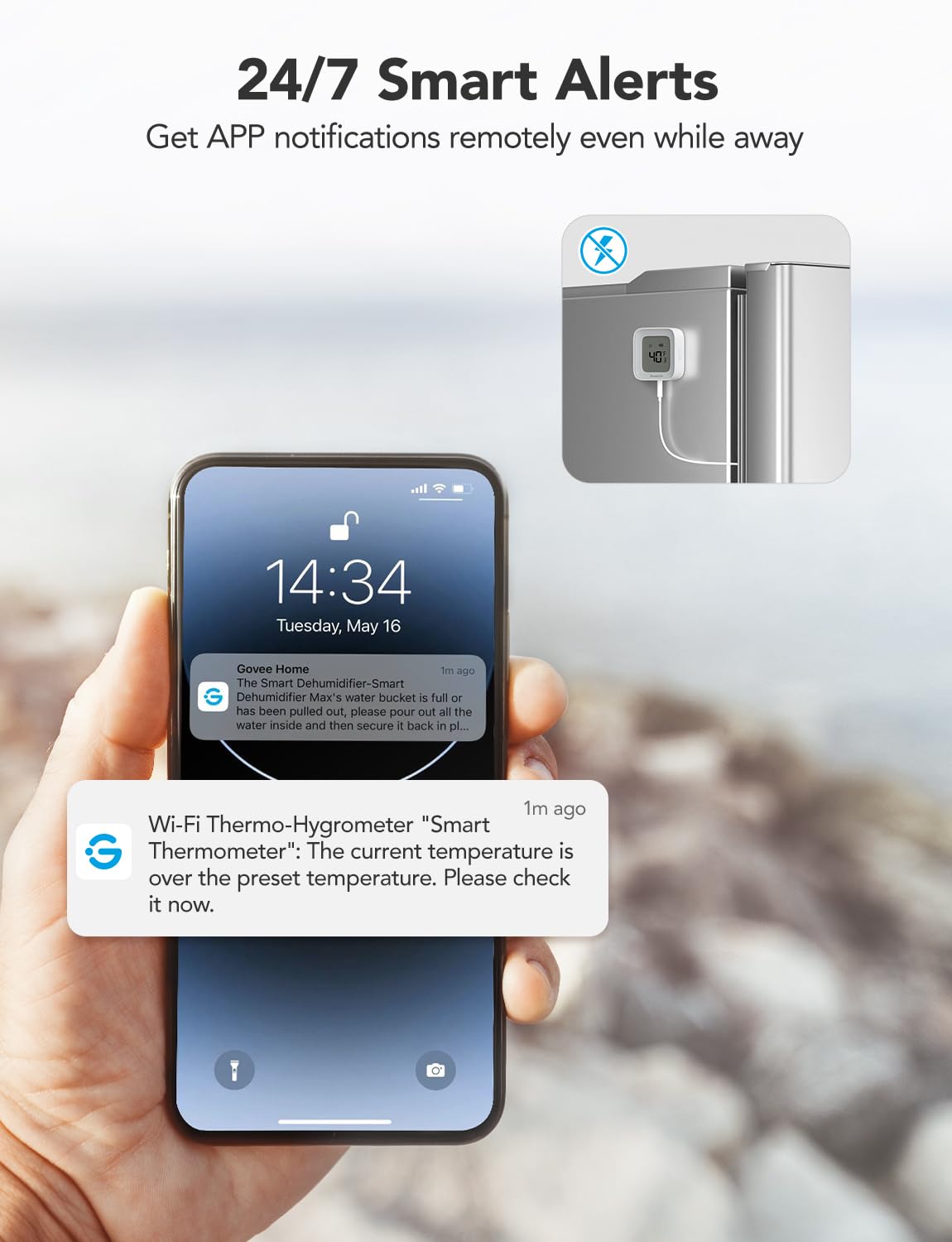 GoveeLife WiFi Refrigerator Thermometer with Alarm, Wireless Digital Freezer Temperature Gauge with App Control, LCD Display, 2 Years Free Data Export, for Home Kitchen Fridge Hot Tub 2 Pack