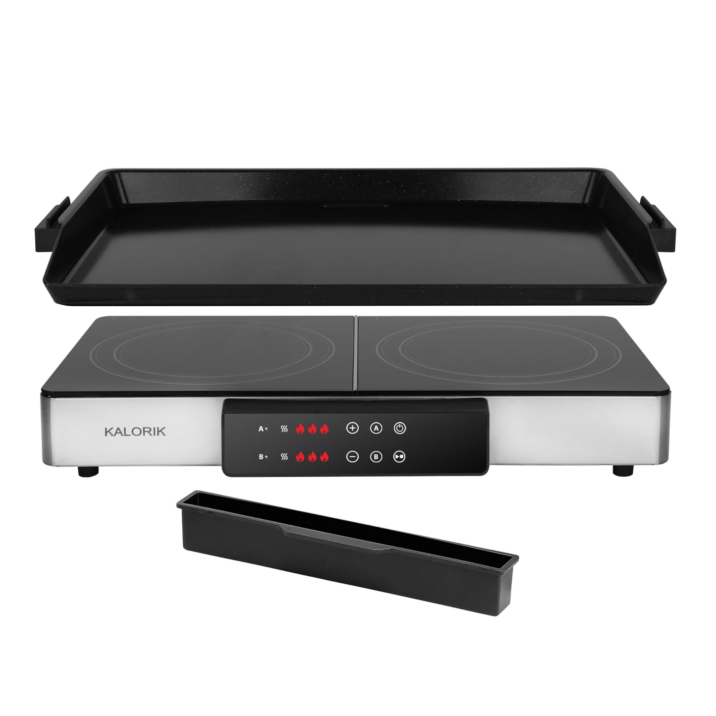 Kalorik Electric Griddle & Double Burner Cooktop MAXX Series 2-in-1 Cooker 22-Inch Cooking Surface 500F Max Temperature Teppanyaki Griddle Plate, 1800-Watts, Stainless Steel