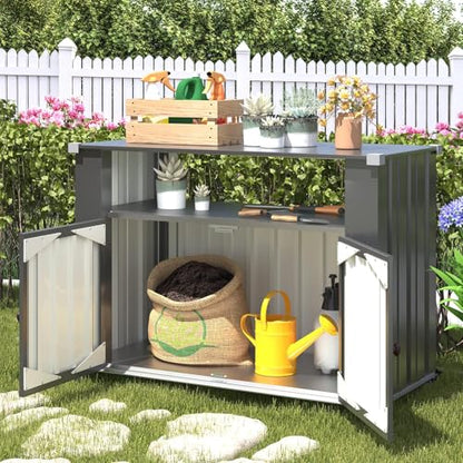 AECOJOY Outdoor Grill Table with Storage Cabinet Weatherproof, Outdoor Kitchen Island, Grill Cabinet Cart with Storage, Outdoor Counter Prep Table with Storage