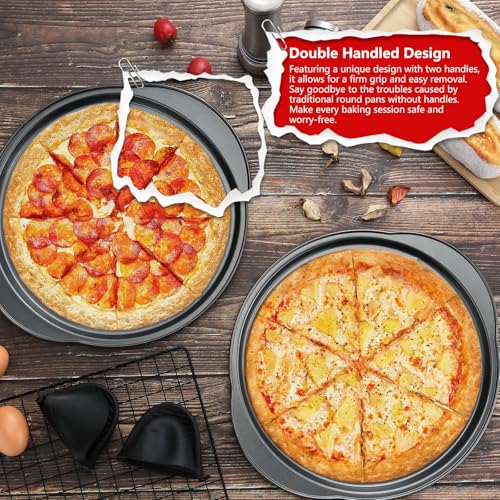Gymdin Pizza Pan for Oven - 13" Round Pizza Pans with Holes(2 Pack), Non-stick Carbon Steel Pizza Trays with Handle, Easy to Clean & Oven Safe