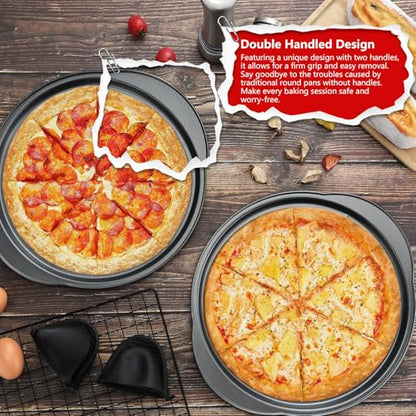 Gymdin Pizza Pan for Oven - 13" Round Pizza Pans with Holes(2 Pack), Non-stick Carbon Steel Pizza Trays with Handle, Easy to Clean & Oven Safe