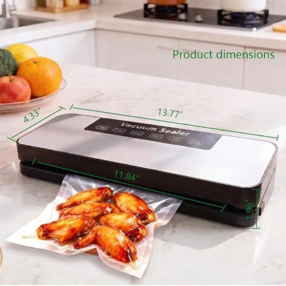 Food Vacuum Sealer for Kitchen Storage, Meal Prep, and Keeping Food Fresh,Automatic food freshness-preserving machine, 85 kPa strong suction power,Comes with 10 bags
