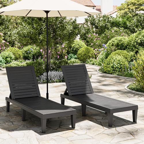 Outdoor Chaise Lounge Chair Set of 2,Waterproof & Lightweight Lounge Chair Outdoor with 5-Position Adjustable Back, Patio Lounge Chair for Garden, Pool Lounge Chairs for Poolside or Beach Use