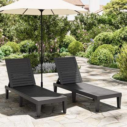 Outdoor Chaise Lounge Chair Set of 2,Waterproof & Lightweight Lounge Chair Outdoor with 5-Position Adjustable Back, Patio Lounge Chair for Garden, Pool Lounge Chairs for Poolside or Beach Use