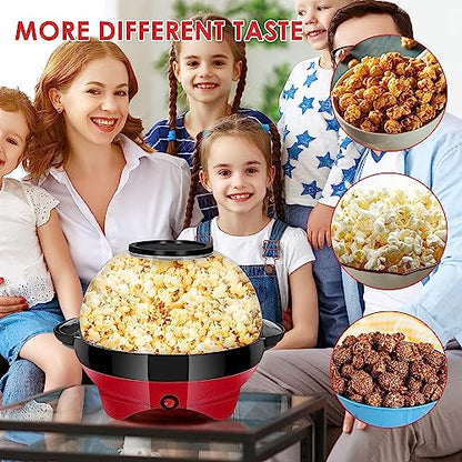 TLGREEN 6 Quart Popcorn Machine - 24 Cups, Stir Crazy Popcorn Popper Machine, Electric Hot Oil Popcorn Maker Machine, with Nonstick Plate & Stirring Rod, Large Lid as Serving Bowl and 2 Measuring Cups