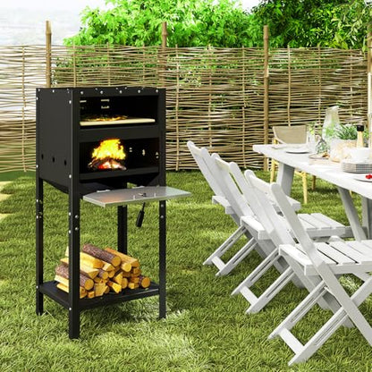 Happygrill 12” Pizza Oven Outdoor, Wood-Fired Pizza Stove with Ash Tray & Wood Storage, Pizza Stone, Pizza Peel & Oxford Cloth Cover, Multi-Fuel Pizza Maker for Patio, Backyard, Camping & BBQ
