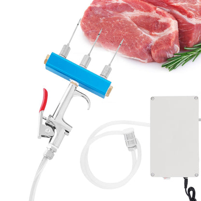 Electric Meat Injector Gun Pump with Hose, Stainless Steel Electric Marinade Injector 50W Meat Syringe Single Gun with 10 Needles for Roast Turkey, Pork, Beef (Three Needle)