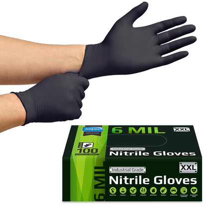 Inspire Black Nitrile Gloves HEAVY DUTY 6 Mil Chemical Resistant Medical Cooking Cleaning Disposable Glove