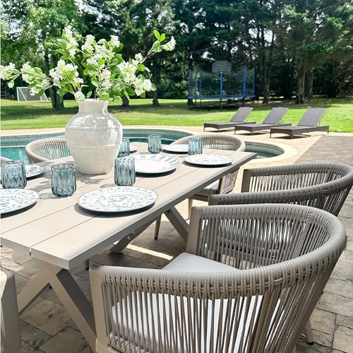 PURPLE LEAF Outdoor Dining Set for 12 All-Weather 14 Pieces Patio Aluminium Dining Large Table and Rope Weave Chairs Included Cushions for Deck Indoor Decor Kitchen Patio Furniture Set Champagne