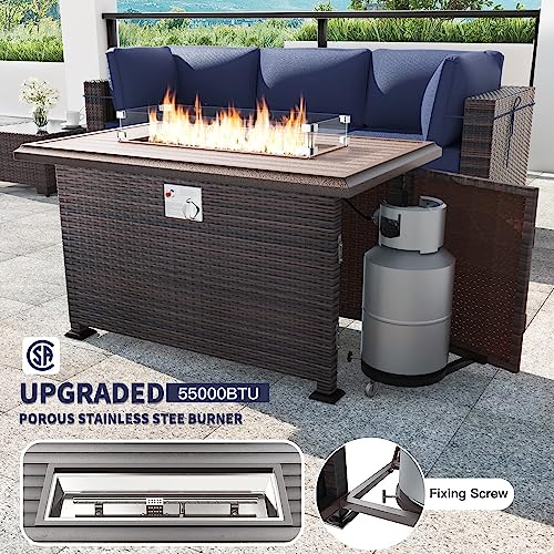 Kullavik 15 Piece Outdoor Wicker Patio Furniture Set with Fire Pit Table