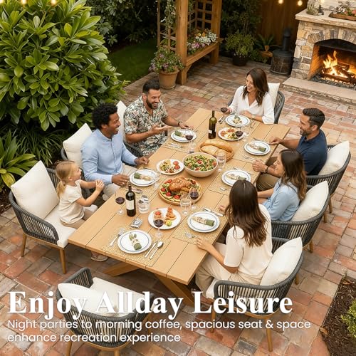 LayinSun 7 Pieces Outdoor Patio Dining Set, Aluminium Rectangular Dining Table and Wicker Rattan Chairs Set for Outside Backyard, Poolside