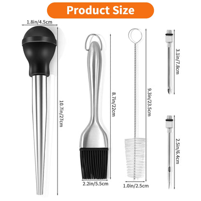 Stainless Steel Turkey Baster, Turkey Basters for Cooking, Turkey Baster Sets -Syringe, 2 Detachable Marinade Injector Needles, Cook and Cleaning Brush, for Flavor Meat Poultry, Beef & Chicken Cooking