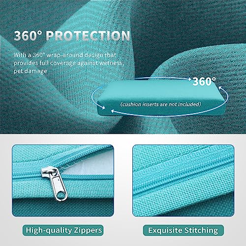 NICESOUL 20-Piece 27“x27 Outdoor Patio Cushion Cover, Olefin Fade/UV-Resistant Sectional Sofa Replacement Cover with Zipper, Deep Seated Slipcovers for Backyard Furniture, Machine Washable, Turquoise