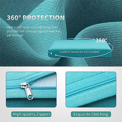 NICESOUL 20-Piece 27“x27 Outdoor Patio Cushion Cover, Olefin Fade/UV-Resistant Sectional Sofa Replacement Cover with Zipper, Deep Seated Slipcovers for Backyard Furniture, Machine Washable, Turquoise