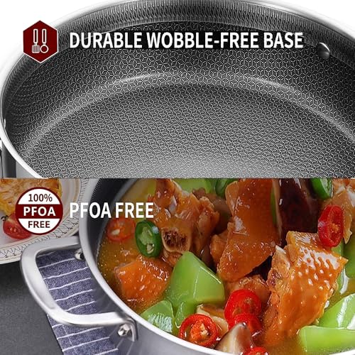 LOLYKITCH 6 QT Large Skillet with Lid, 12 Inch Nonstick Deep Frying Pan, Tri-Ply Stainless Steel Hybrid Saute Pan for Family Meals, Induction Oven Compatible Ceramic Coated, Detachable Handle