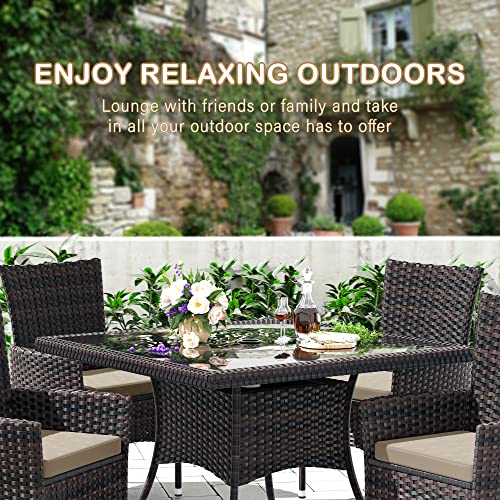 RTDTD 15 Pieces Outdoor Patio Dining Set,Patio Table and Chairs Rattan Outdoor Patio Furniture Set with Umbrella Hole,Dining Table Set for 12 with Chairs for Backyard,Garden and Kitchen,Brown