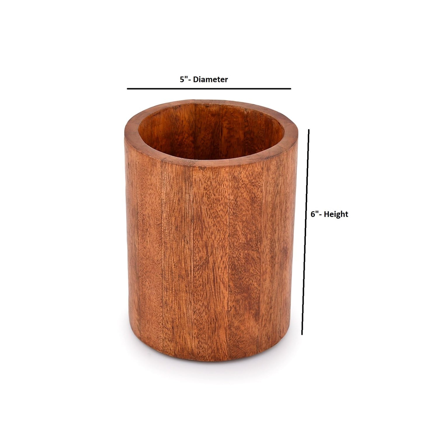 EDHAS Natural Mango Wood Cooking Utensil Holder for Countertop, Spoons, Cooking Tools, etc. (5" x 5" x 6")