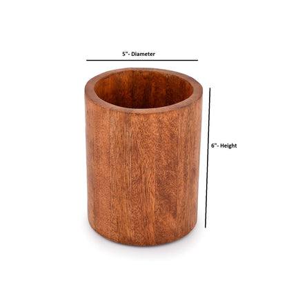 EDHAS Natural Mango Wood Cooking Utensil Holder for Countertop, Spoons, Cooking Tools, etc. (5" x 5" x 6")