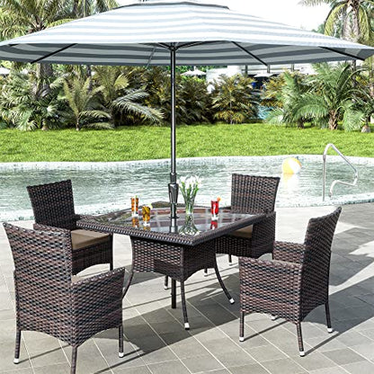 RTDTD 15 Pieces Outdoor Patio Dining Set,Patio Table and Chairs Rattan Outdoor Patio Furniture Set with Umbrella Hole,Dining Table Set for 12 with Chairs for Backyard,Garden and Kitchen,Brown