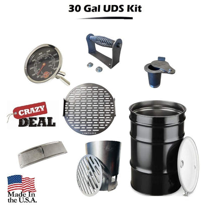 LavaLock DIY 30 Gallon Premium UDS Smoker Kit COMPLETE with DRUM, Charcoal Basket, Cooking Grate, Intake, Smoke Stack, Thermometer, Lid Handle UDS KIT