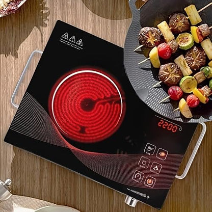 Portable Electric Cooktop, 2200W Ceramic Glass Induction Burner, 12 Power Levels, 3-Hour Timer