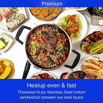 Stainless Steel Cookware Pasta Pot by Cyrder – 5 Quart, Strainer in Glass Lid, Two Side Spouts, Capsule Bottom Stock Pot, Durable & dishwasher safe