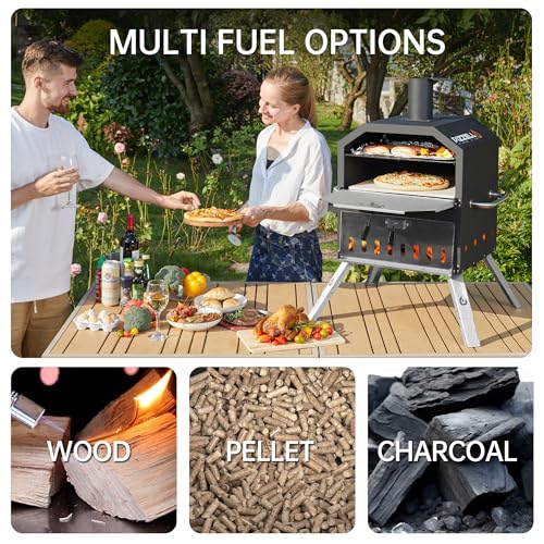 PIZZELLO Pizzello Outdoor Pizza Oven 16'' Large Wood Fired 2-Layer Pizza Ovens with Pizza Stone, Pizza Peel, Grill Grate, Oven Cover, Outside Pizza Maker for Camping Backyard BBQ, Pizzello Grande 16
