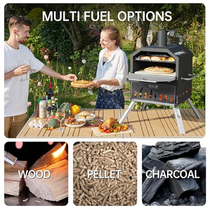 PIZZELLO Pizzello Outdoor Pizza Oven 16'' Large Wood Fired 2-Layer Pizza Ovens with Pizza Stone, Pizza Peel, Grill Grate, Oven Cover, Outside Pizza Maker for Camping Backyard BBQ, Pizzello Grande 16