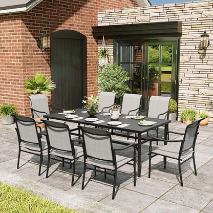 MIXPATIO 9pc Patio Dining Set, 83" Rectangular Table, Textilene Chairs